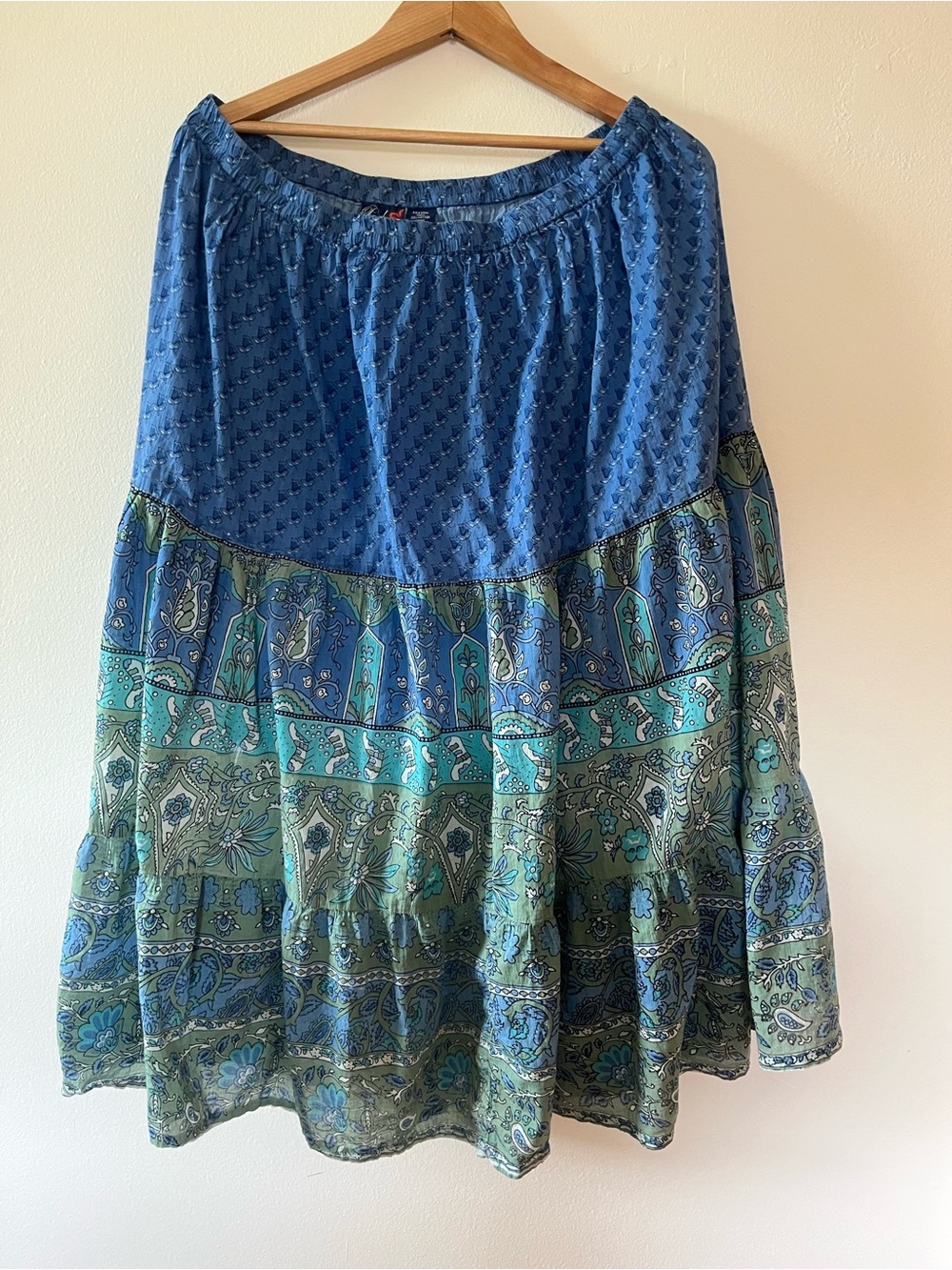 Cotton Blue and Green Boho Maxi Skirt